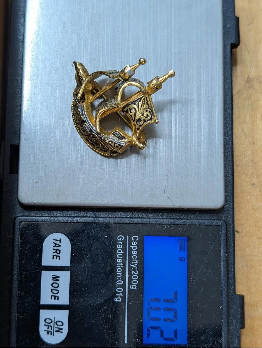 Vintage Toledo Damascene Galleon Ship Brooch Pin Spain Gold Silver Tone Black
